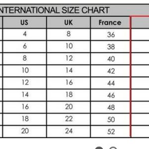 Ladies International Size Chart